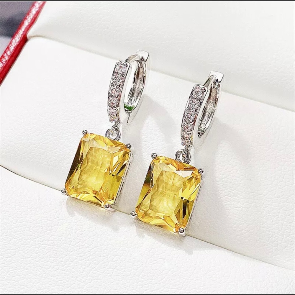 Citrine Yellow Cubic Zirconia Silver Dangle Earrings